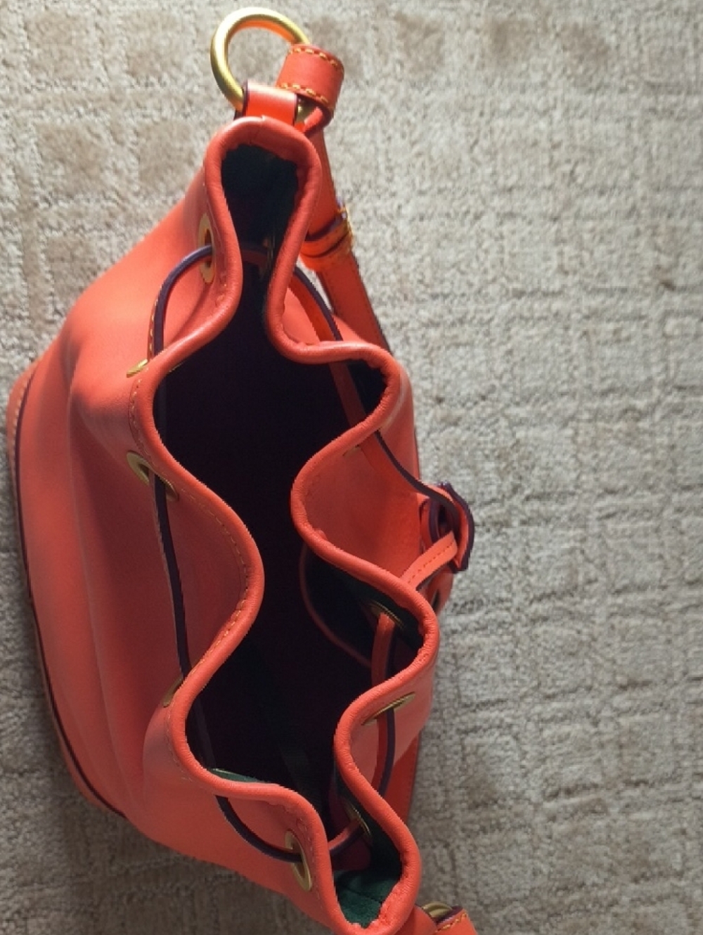 Dooney & Bourke Orange Florentine Leather Tassel Drawstring Bucket Bag - Picture 10 of 11